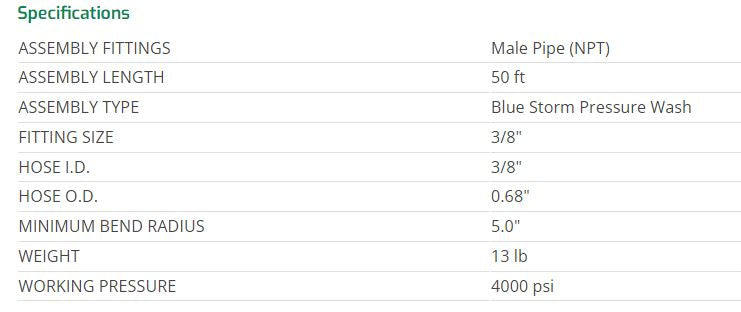 BOYAU BLEU LAVEUSE À PRESSION 4000psi 3/8 MÂLE NPT GREEN LINE