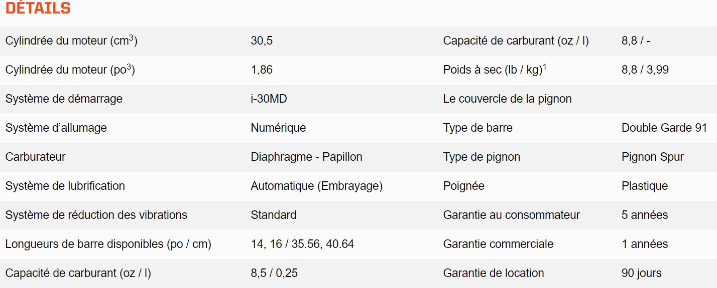 SCIE À CHAINE ECHO 30.1cc AVEC LAME 16’’ – CS310-16