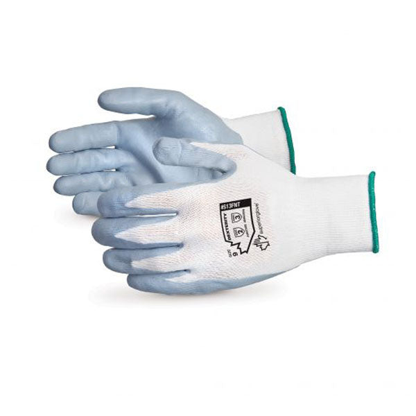 GANTS EN NYLON BLANC PAUME EN  NITRILE EN MOUSSE SUPERIOR DEXTERITY - S13FNT